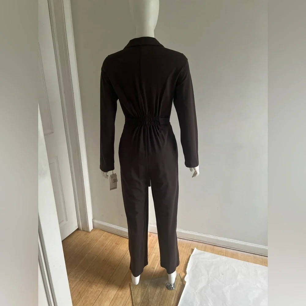Snidel Long Sleeve All-In-One Straight Leg Belted Size 0 Brown Jumpsuit Romper